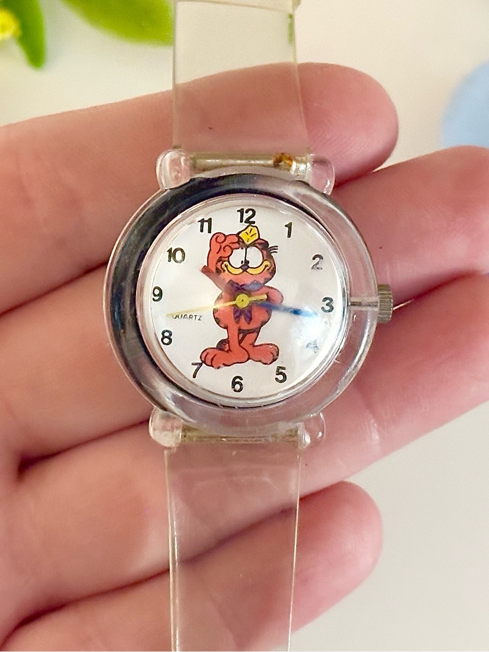 Rare Vintage Swiss Garfield Watch Clear Jelly Strap Orange Cat Novelty Collector